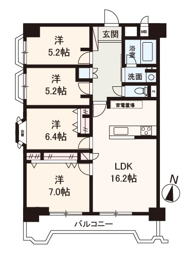 【間取り】 | 朝日プラザ千里D棟 | 平面駐車場の専用使用権付き！南東向きの角部屋、4LDKリフォーム物件。内覧をご希望の際はお気軽にお電話ください！
