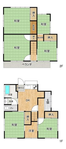 中古戸建　高崎市高浜町の間取り|和室を中心とした豊富な部屋数と押し入れ収納が魅力！大人数ファミリーや二世帯にも最適な7DKです。