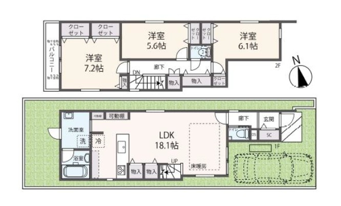 枚方市香里園東之町　新築一戸建ての間取り