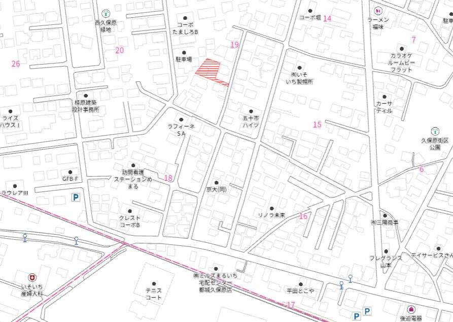 都城市久保原町の売地の土地図