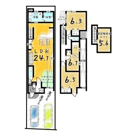 太秦安井馬塚町　建築条件付土地　新築参考プランBの参考プラン|【新築参考プランB】建物価格2199万円、建物面積98.44㎡