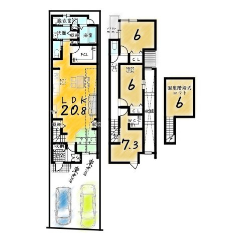 太秦安井馬塚町　建築条件付土地　新築参考プランCの参考プラン|【新築参考プランC】建物価格2199万円、建物面積99.54㎡