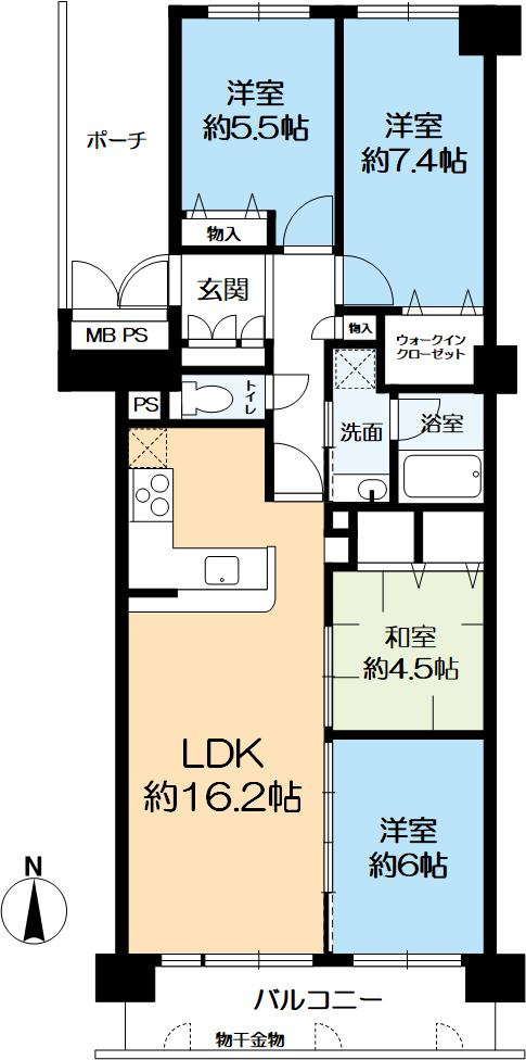 ファミールハイツ北大阪5号棟の間取り|専有面積：８５．８９㎡の４LDKです。