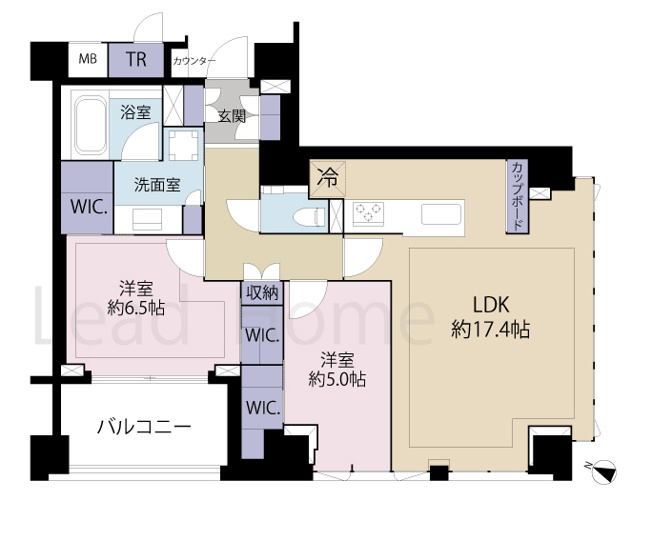 【間取り】 | グランリビオ恵比寿 | 家具のレイアウトがしやすいすっきりとした間取りです！収納スペースもしっかり確保されています♪