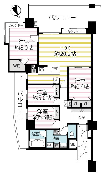 １１階部分南東角部屋◆即入居ＯＫの４ＬＤＫ住戸◆京阪東ローズタウン・ファインガーデンあゆみヶ丘A棟の間取り