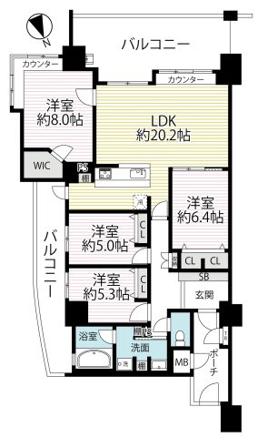 １１階部分南東角部屋◆即入居ＯＫの４ＬＤＫ住戸◆京阪東ローズタウン・ファインガーデンあゆみヶ丘A棟の間取り