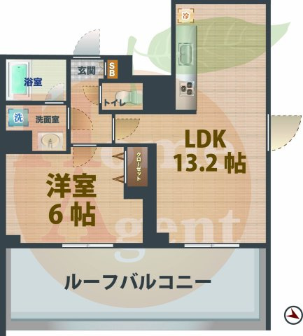 【間取り】 | Dimus中野富士見町 | 1LDK+ルーフバルコニーのお部屋です。