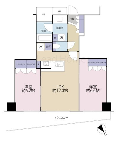 【間取り】 | パークホームズ武蔵小山 | 生活動線に配慮された開放的な2LDKの間取りです！家族みんながゆったり快適に過ごしていただけます♪