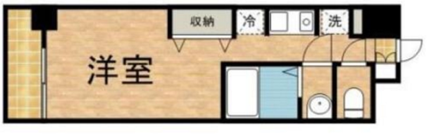 モカネスト久が原の間取り|東向きバルコニーの1K洋室7帖バストイレ別独立洗面台！
