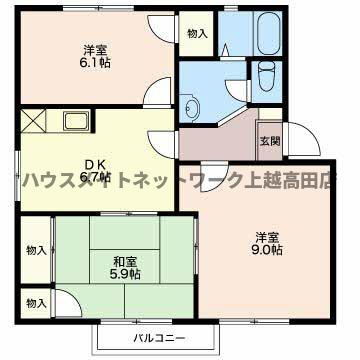 ラポーネＥＹの間取り|間取図（ラポーネＥＹ 0202）3DK