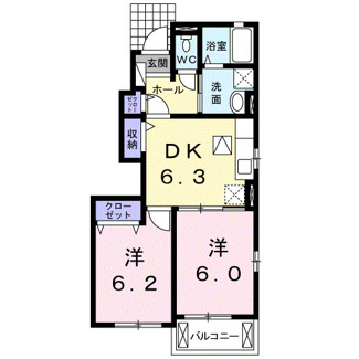 【間取り】 | グランド　ソレイユ　２DKH