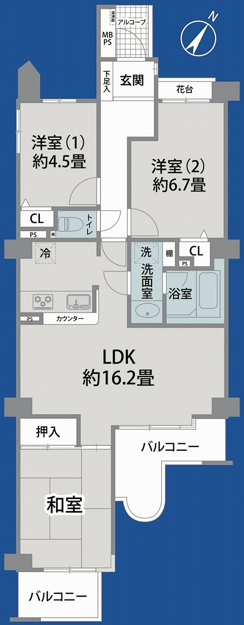 ライオンズガーデン東大宮弐番館の間取り|3LDK 専有面積73.05m2 バルコニー面積8.9m2、各居室に収納を備えた機能的なレイアウトが特徴です。日当たりや風通しも良好で快適に生活いただけます。