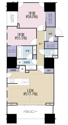 【間取り】 | グランドヒルズ南青山 | 約17.7帖の広々LDKを備えた2LDKです！各居室に収納がありお部屋をスッキリ保てます♪