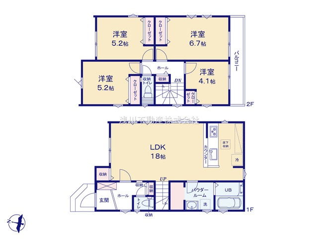 八王子市　緑町　新築一戸建て　８期の間取り|～南向き4LDK　開放感のあるワンフロアリビングの間取り～