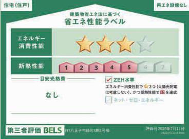 八王子市　緑町　新築一戸建て　８期の省エネ性能ラベル|～省エネ性能住宅認定物件～