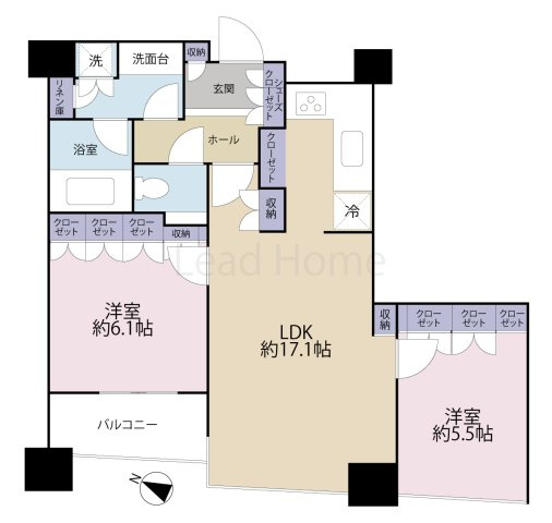 【間取り】 | パークコート赤坂ザタワー | 家族一人ひとりの個室が確保できる充実の間取りです！生活動線が良く毎日の家事もスムーズに行えます♪
