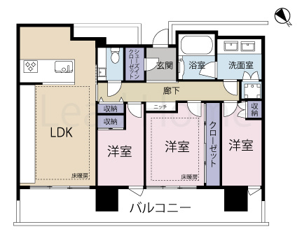 【間取り】 | パークコート赤坂檜町ザ・タワー | 各部屋にゆとりがある使い勝手の良い3LDKです！ご家族それぞれのプライベート空間を確保できます！