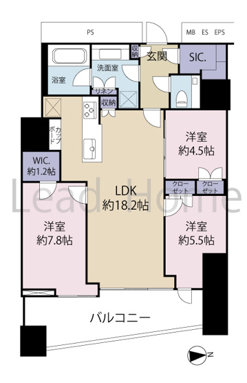 【間取り】 | 三田ガーデンヒルズサウスヒル | 約18.2帖の広々LDKと3つの洋室を備えた3LDKです！ご家族全員でのびのびと快適にお過ごしいただけます！