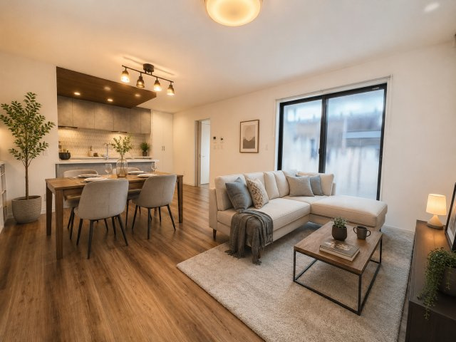 吉原1丁目中古戸建の居間・リビング|リビングは12.4帖♪ご家族でゆったりとお過ごしいただける空間です！（家具はCGによるイメージです。）