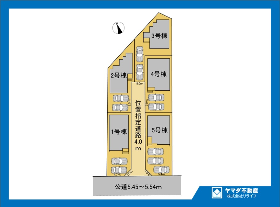 リナージュ　一宮市今伊勢町本神戸01期　全5区画分譲の区画図|■区画図
■YAMADA電機の　ヤマダ不動産　株式会社リライフ　
いつでもお問合わせ下さい。