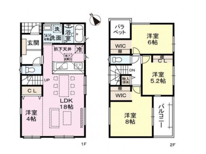 春日市弥生4丁目第1-2棟（2号棟）　の間取り|全居室収納付きで便利です。