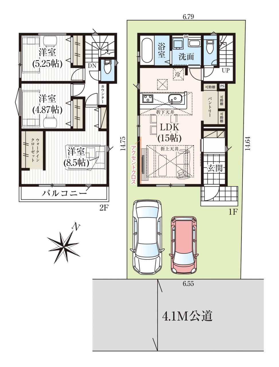 神田　9期1棟1　新築戸建　の区画図|土地面積　98.12㎡　（約29.68坪）　建物面積　89.02㎡（約26.92坪）