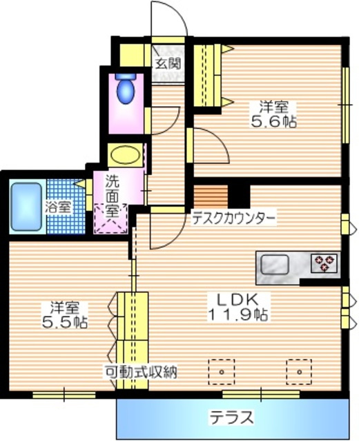 コンフォール　北鎌倉の間取り|角部屋２面採光　広々２ＬＤＫ５２．３４平米