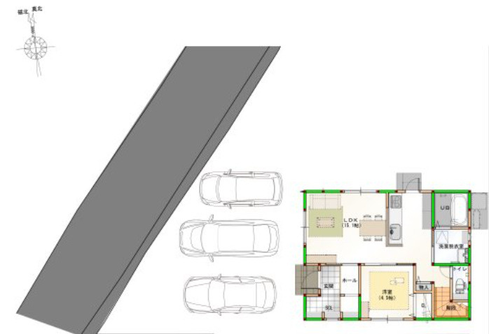 「通勤通学のアクセスも快適」高知市一宮中町1丁目　新築建売11の区画図|敷地の有効活用を考えた区画配置。車の出し入れや陽当たりを考慮したバランスの良い設計です。