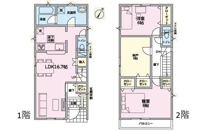 広島市南区向洋新町2丁目　新築一戸建ての間取り