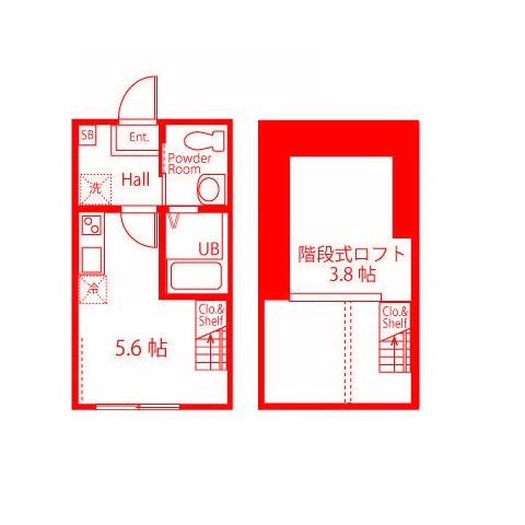 ハーミットクラブハウス金沢八景B棟の間取り|お洒落な階段ロフト付き♪