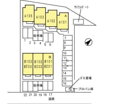 ラシーヌYugawa　B棟の区画図