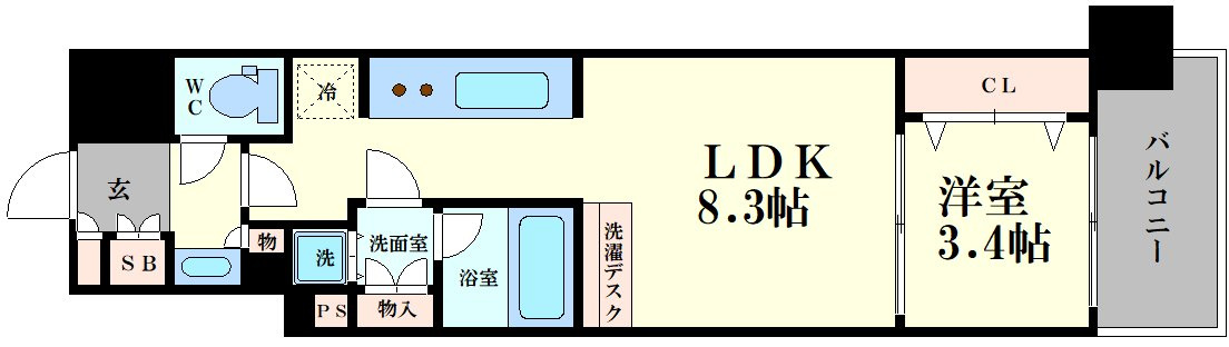 大阪市西区阿波座１丁目の賃貸マンションの間取り