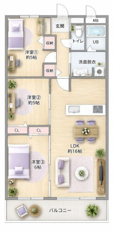 【間取り】 | 朝日プラザ大橋南☆仲介手数料無料☆ | ※本図に表示されている家具・家電・照明・インテリア・観葉植物等は、AIによる配置イメージです。実際には設置されておらず、売買対象にも含まれません。図面と現況が相違する場合は、現況を優先いたします。