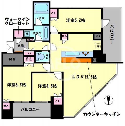 プレミストタワー大阪新町ローレルコートの間取り|プレミストタワー大阪新町ローレルコート　開放感ある間取り