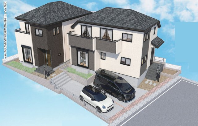 松戸市八ケ崎１丁目新築戸建【八ヶ崎第二小学校：8分】の外観パース|完成予想図