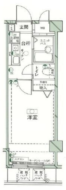 ロイヤルガーデン千鳥町の間取り|西向きバルコニー洋室6.5帖の1Kバストイレ別
