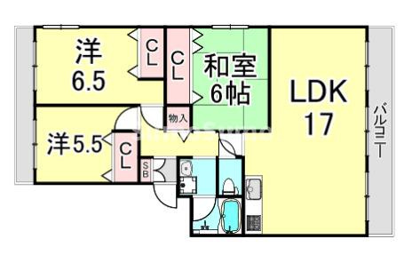 西宮市久保町の賃貸マンションの間取り