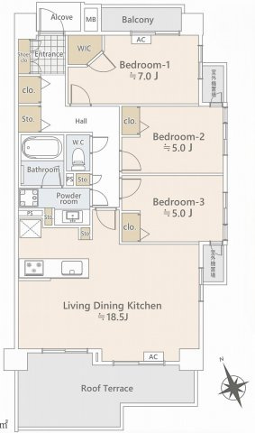プライヴェル東中山の間取り|3LDK 専有面積80.22m2 バルコニー面2.85m2ルーフテラス面積13.56m2　角住戸で陽当たり通風良好。リフォーム済みの美しい室内で快適な新生活をスタートしていただけます。
