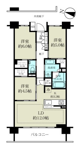 グローリオレジデンス浦和元町の間取り|明るく風通しの良い居住環境を実現した4階部分の南西向き3LDKタイプ。3つのWICと納戸を備えた収納豊富な間取り。独立性の高い居室配置も魅力です。