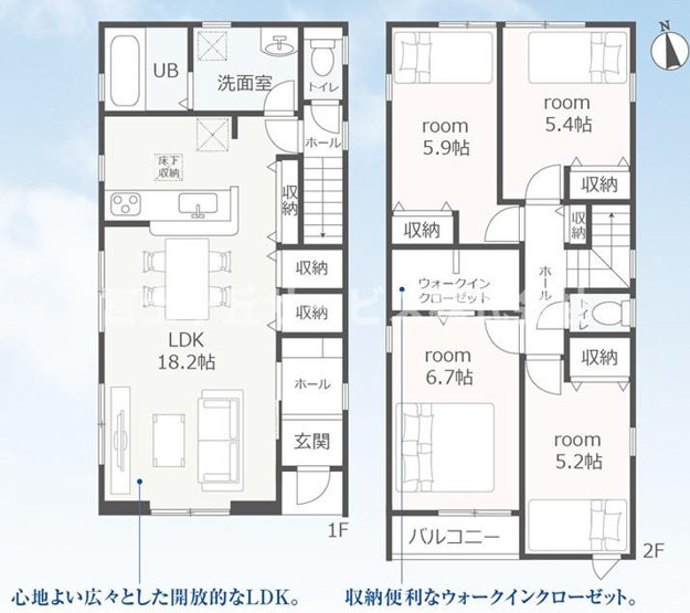 【間取り】 | 豊橋市仁連木町 59期 新築一戸建て | 効率的かつ暮らしのことをしっかり考えた間取りです