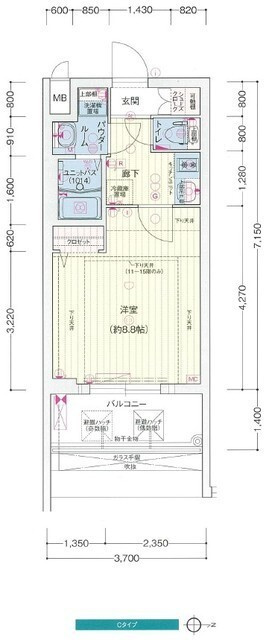プレサンス谷町九丁目駅前の間取り