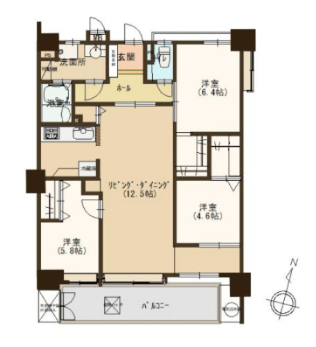 【間取り】 | グリーンマンション神松寺ナチュレ3番館 | 専有面積77.90平米、3LDK＋2WICで収納も充実◎陽当たりの良い南向きのお部屋です。