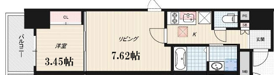 大阪市中央区博労町１丁目の賃貸マンションの間取り