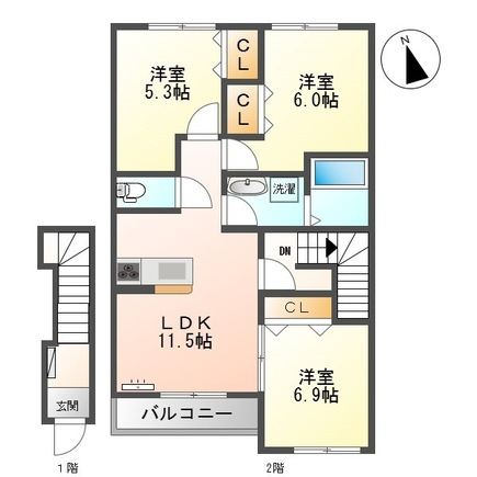 熊本市西区松尾１丁目のアパートの間取り