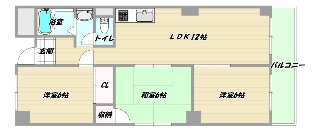 大阪市東淀川区東中島２丁目の賃貸マンションの間取り