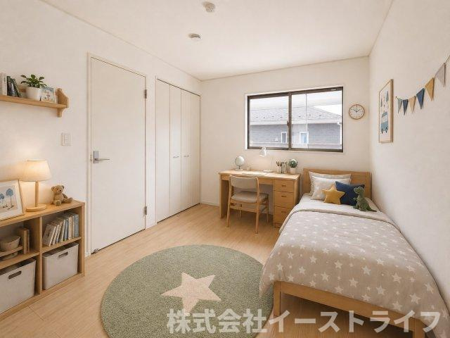 【新築戸建】　いわき市平豊間第9　全2棟の子供部屋|同社施工写真　フローリングのお部屋は耐久性があり傷が付きにくいので、一般的な使用ではメンテナンスはあまり必要ありません。また、汚れたらさっとふき取るだけで、きれいな場外を保つことができます。