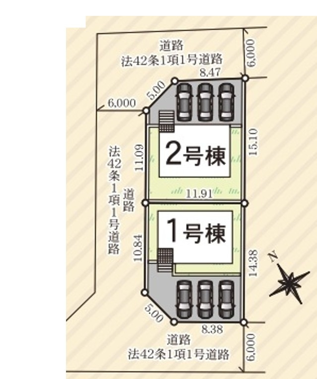 【新築戸建】　いわき市平豊間第9　全2棟の区画図|区画図です。ご参照ください。