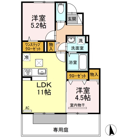 グランツ上薬王寺 B棟の間取り