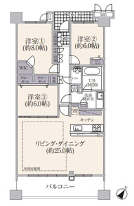 南東向き3LDKの日当たり良好なお部屋です