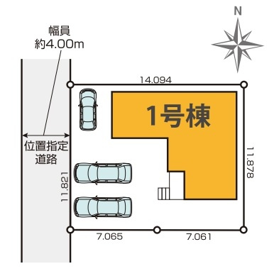 新築一戸建て　川越市今成４丁目の区画図|カースペース３台分(車種によります)